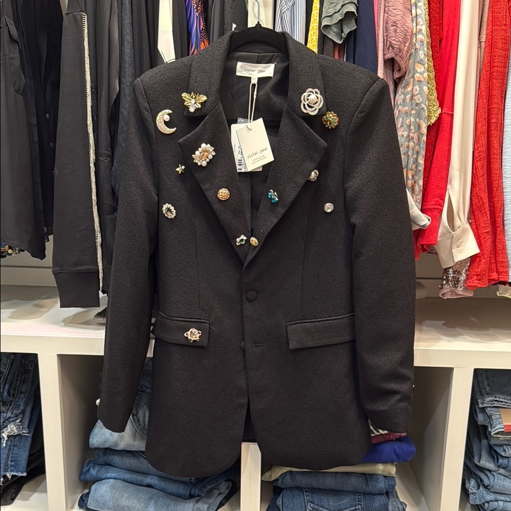 Black Blazer with Decorative Pins